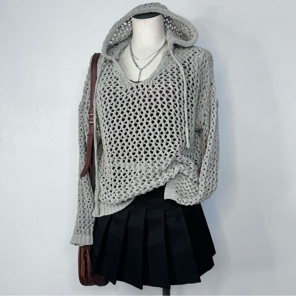 Nicole Miller Open Knit Hooded Sweater Fairycore Fairy Grunge Size Small Beach